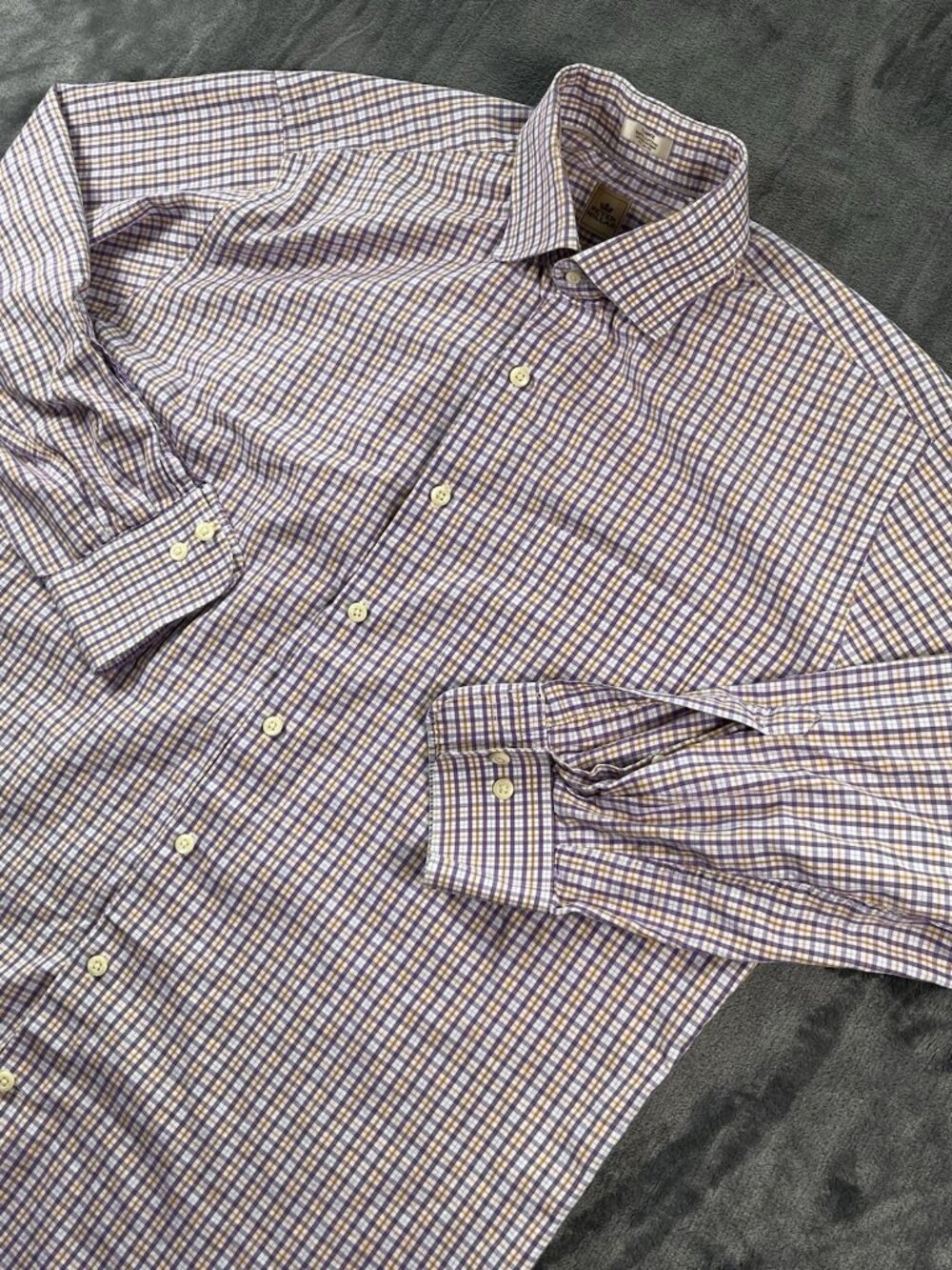Peter Millar Crown Men's Large Purple Check Button Up Long Sleeve Shirt